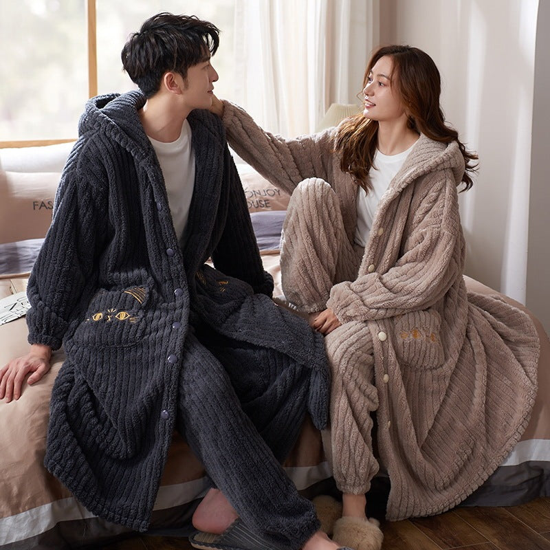 Women's Flannel Bathrobe Plus Size Coral Fleece