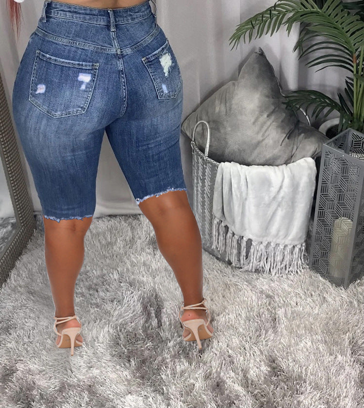 High Waist Slim-fit Denim Shorts