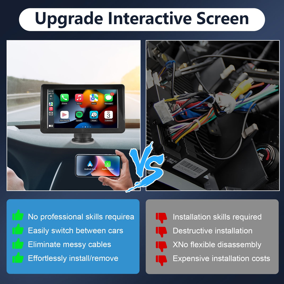 Portable Car Stereo Wireless CarPlay & Android Auto, Car Radio 7inches Touchscreen, Bluetooth5.0, Mirror Link, Maps Navigation, Voice Control, AUX Cable Vehicles My Store