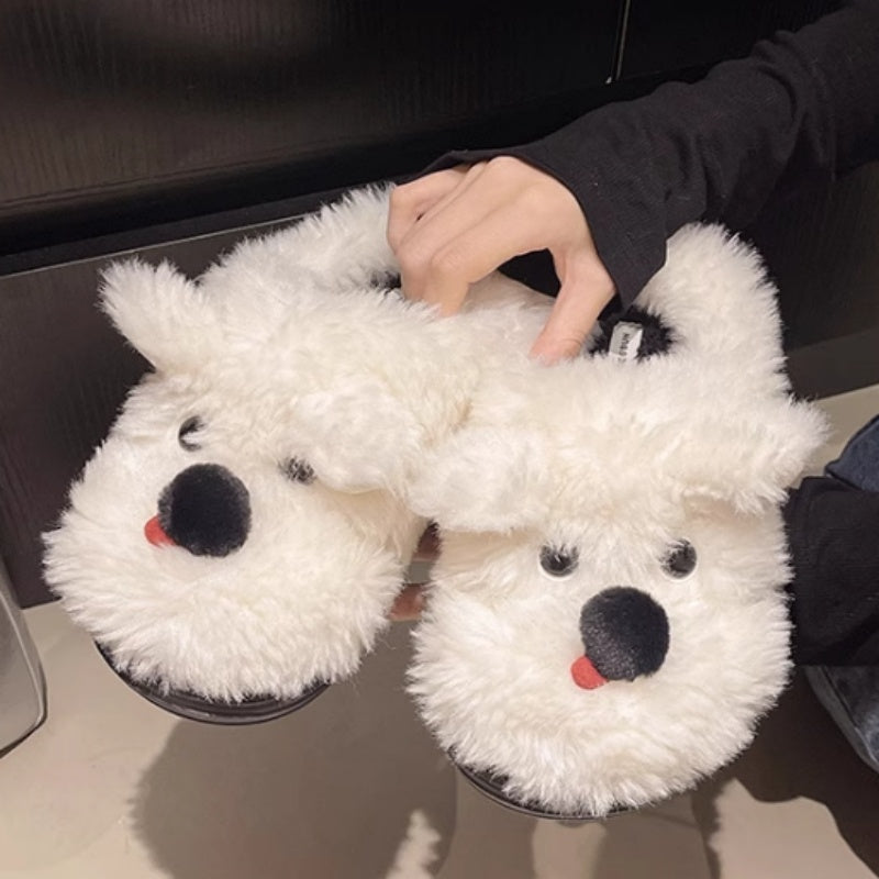 Scrawl Puppy Autumn Warm Closed Toe Indoor Home Cotton Slippers