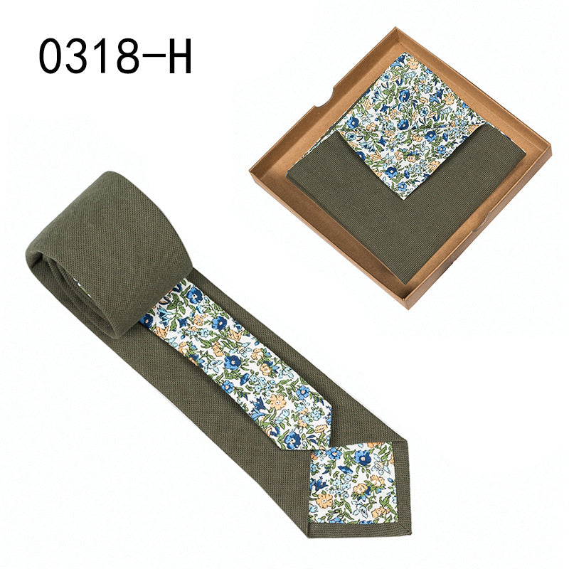 Men's Tie Floral Print Pocket Square Cotton Tie