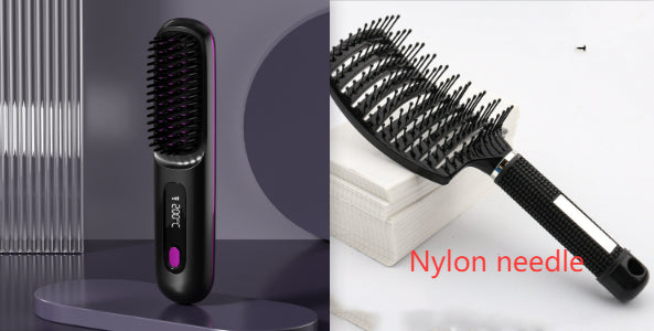 2 In 1 Straight Hair Comb Wireless Hair Straightener Brush Hair Fast Heating Portable Hot Curler USB Charging My Store