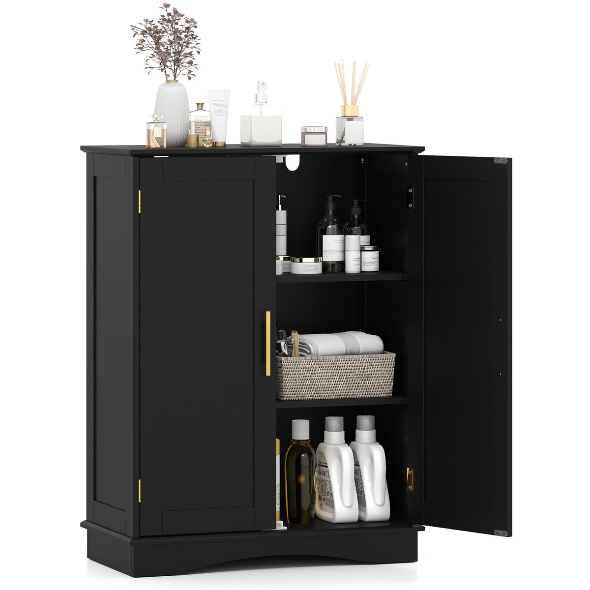 Bathroom Floor Storage Cabinet with 2 Doors and Adjustable Shelves DirectDeals