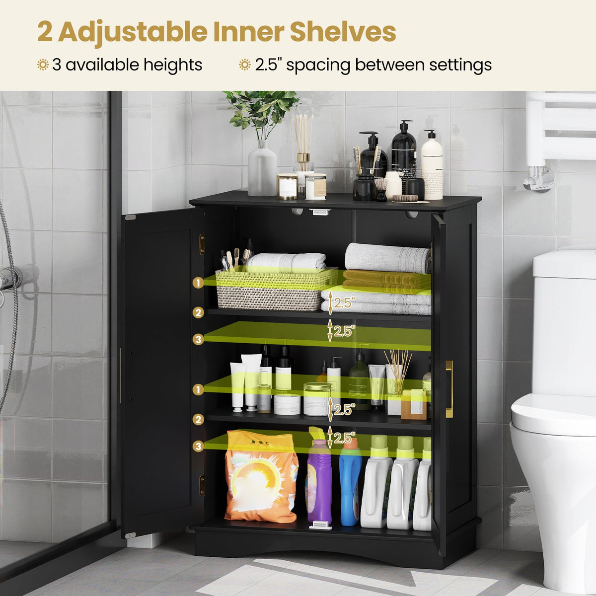 Bathroom Floor Storage Cabinet with 2 Doors and Adjustable Shelves DirectDeals