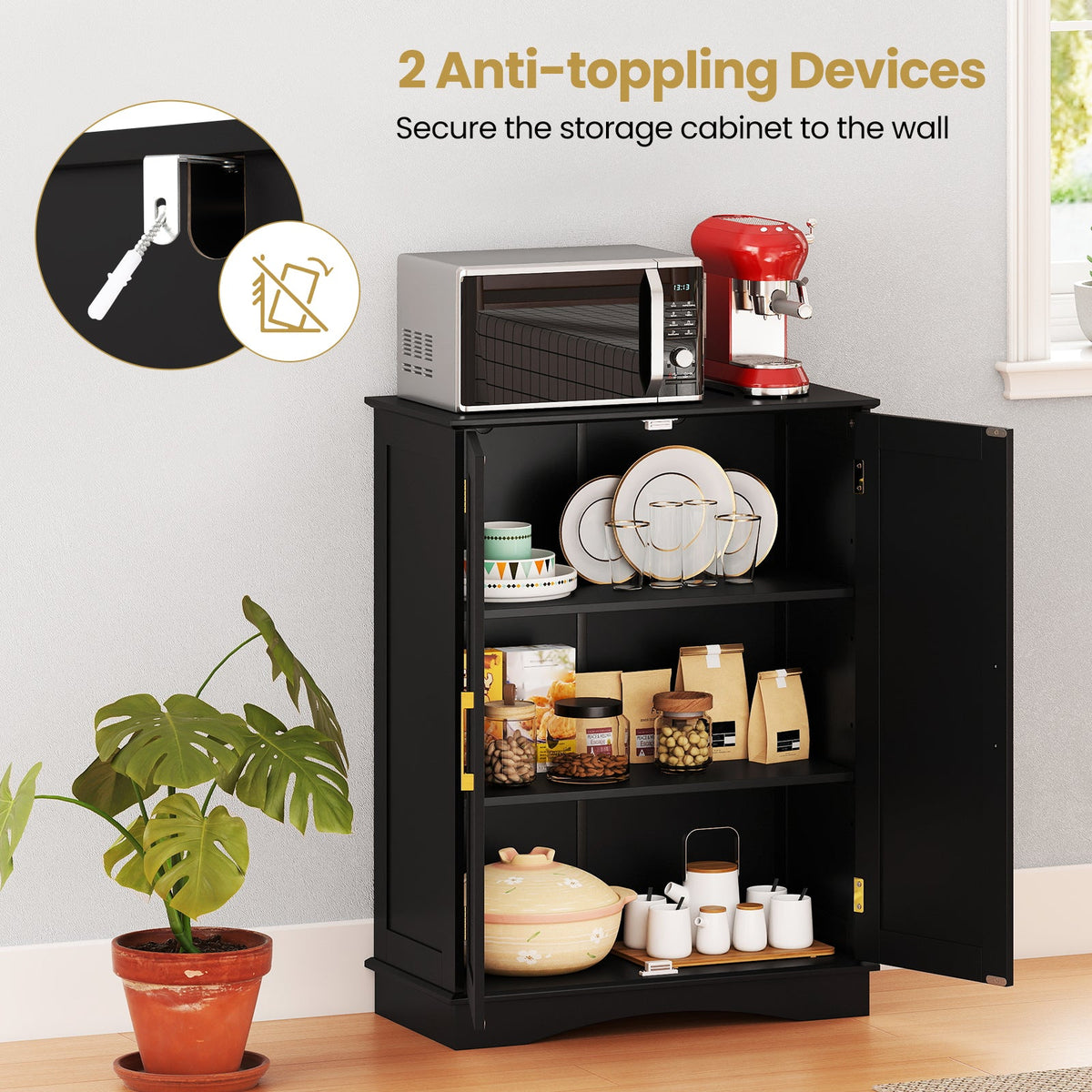 Bathroom Floor Storage Cabinet with 2 Doors and Adjustable Shelves DirectDeals