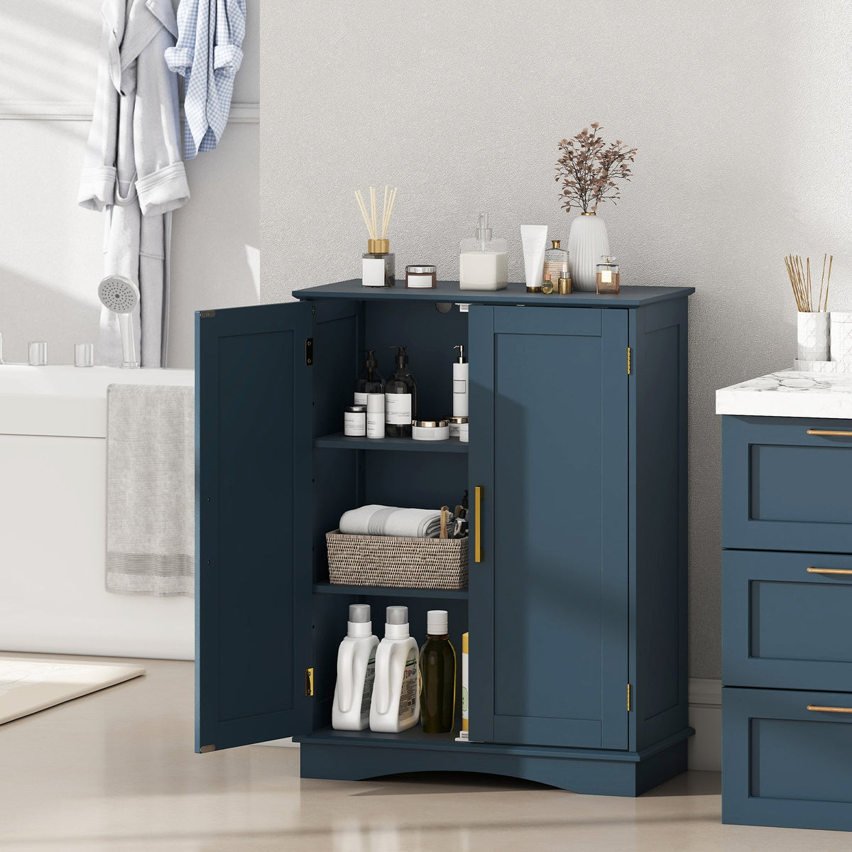 Bathroom Floor Storage Cabinet with 2 Doors and Adjustable Shelves DirectDeals