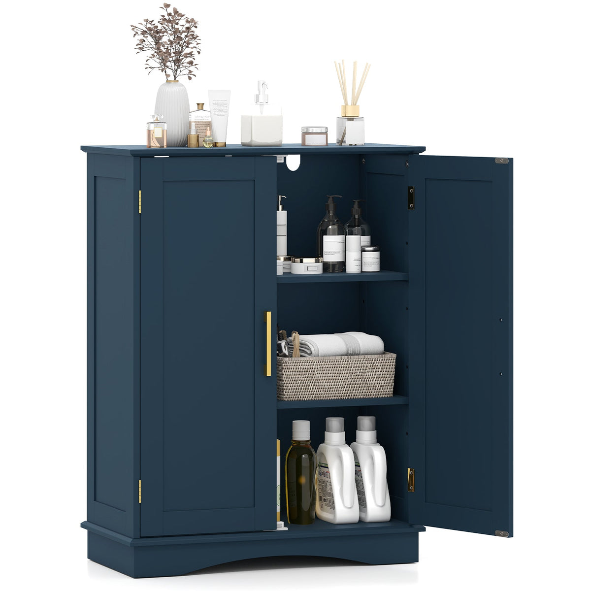 Bathroom Floor Storage Cabinet with 2 Doors and Adjustable Shelves DirectDeals