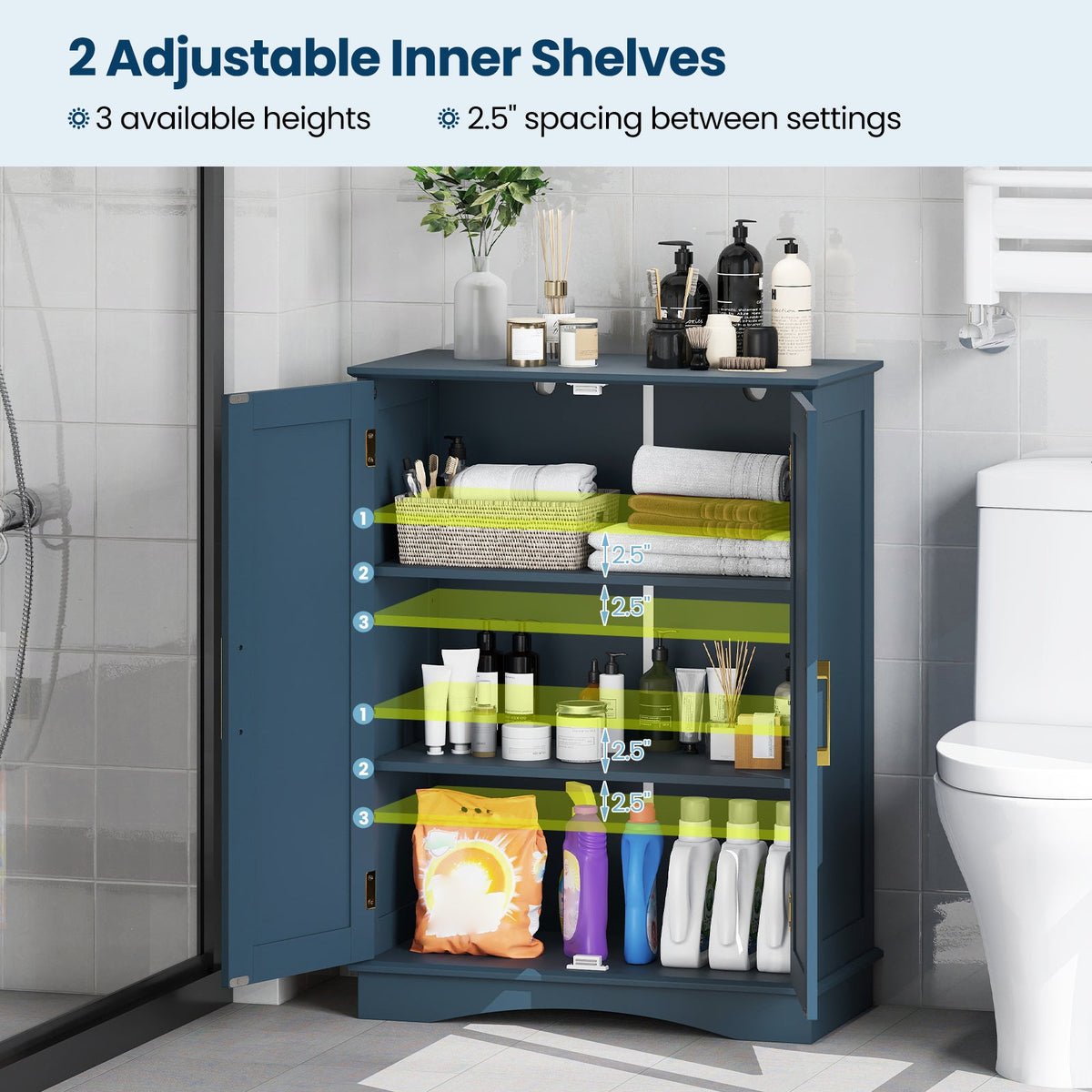 Bathroom Floor Storage Cabinet with 2 Doors and Adjustable Shelves DirectDeals