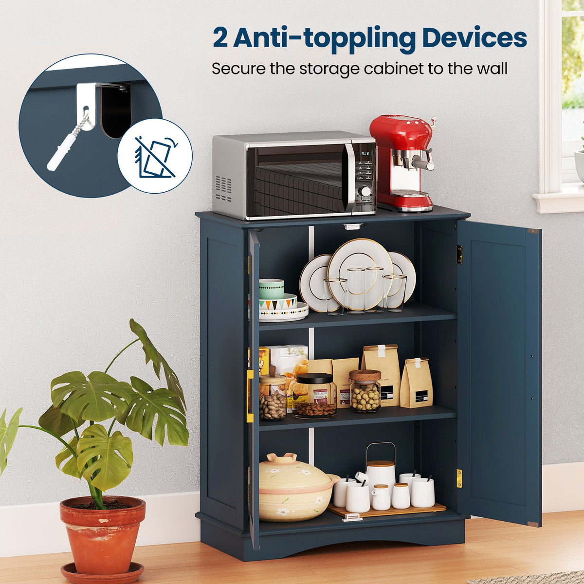 Bathroom Floor Storage Cabinet with 2 Doors and Adjustable Shelves DirectDeals
