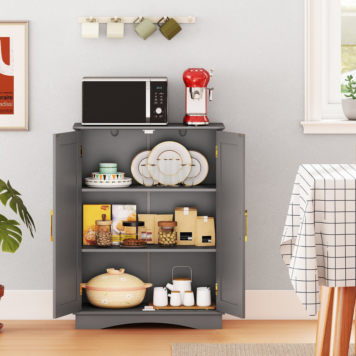 Bathroom Floor Storage Cabinet with 2 Doors and Adjustable Shelves DirectDeals