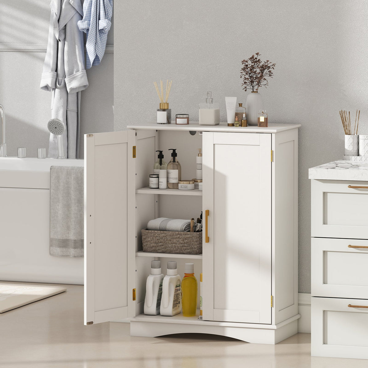 Bathroom Floor Storage Cabinet with 2 Doors and Adjustable Shelves DirectDeals