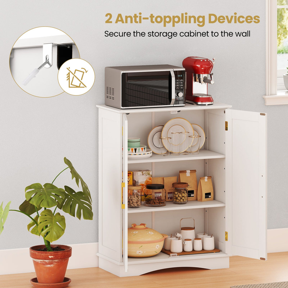 Bathroom Floor Storage Cabinet with 2 Doors and Adjustable Shelves DirectDeals