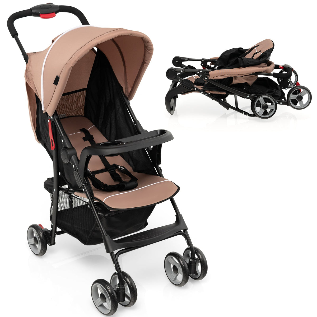 Toddler Travel Stroller for Airplane with Canopy and Adjustable Backrest-Coffee GBruno Store