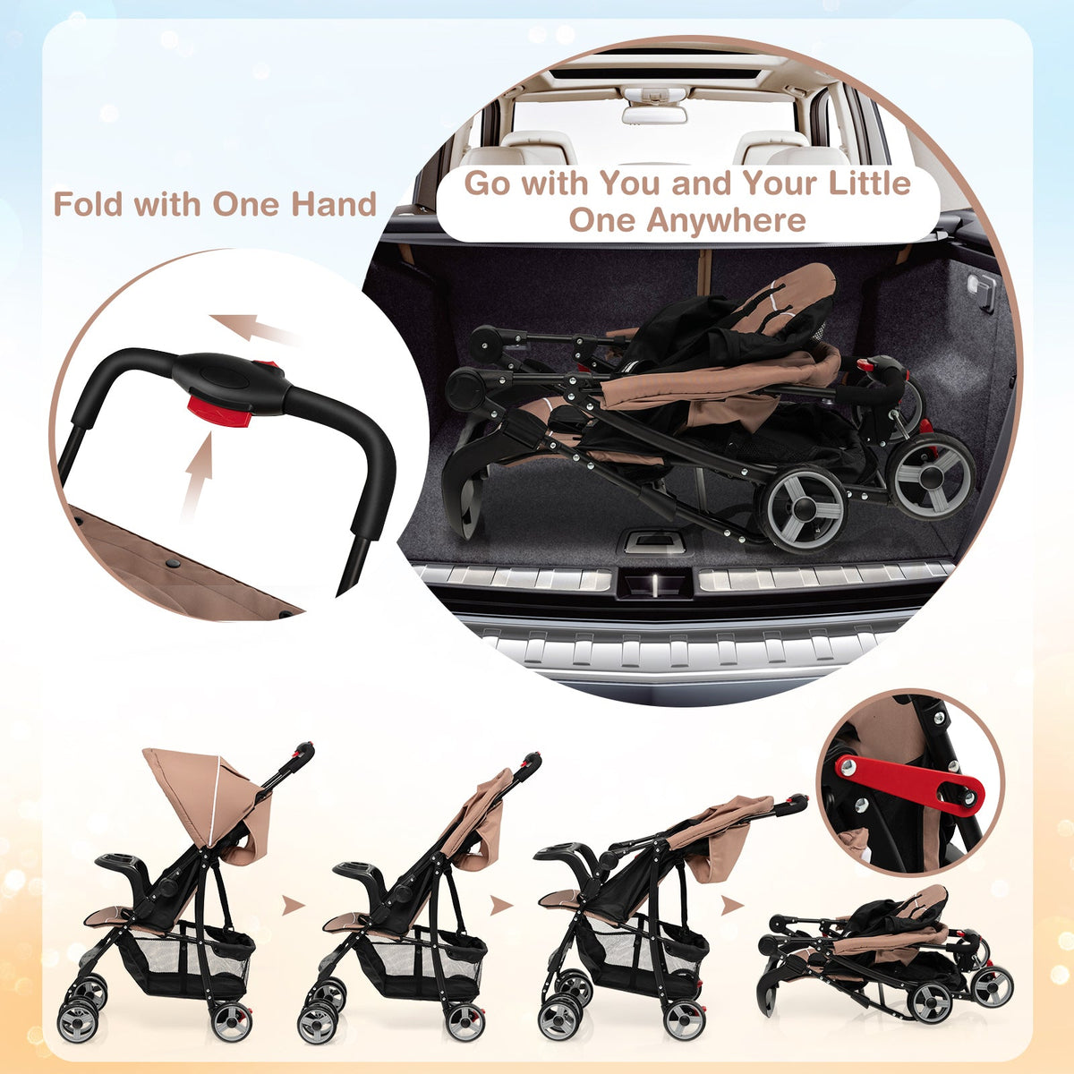 Toddler Travel Stroller for Airplane with Canopy and Adjustable Backrest-Coffee GBruno Store
