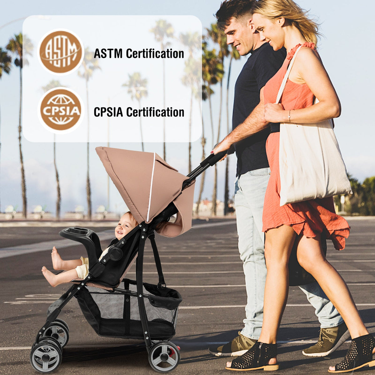 Toddler Travel Stroller for Airplane with Canopy and Adjustable Backrest-Coffee GBruno Store