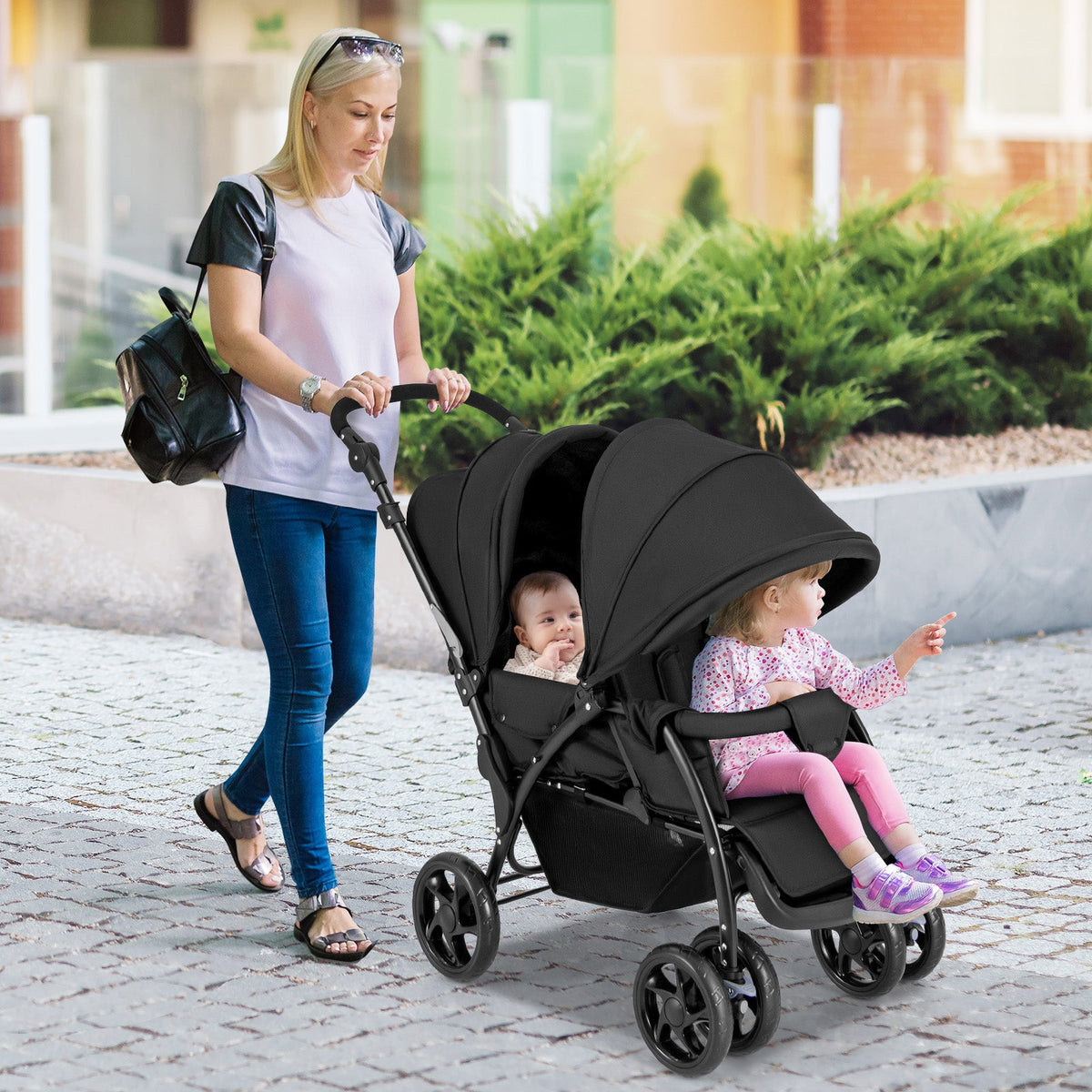 Foldable Lightweight Front Back Seats Double Baby Stroller-Black GBruno Store