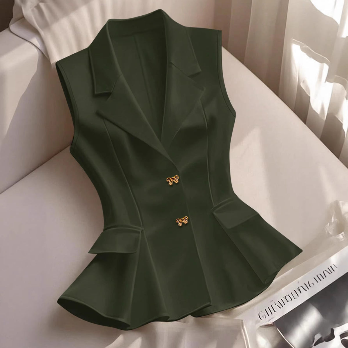 Waist-cinching Ruffled Hem Elegant Commuter Outer Vest