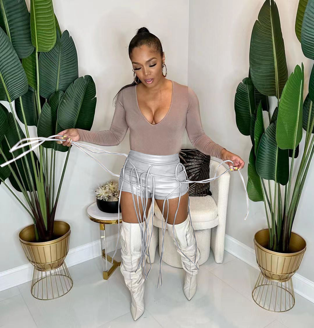 Women's Casual Cool Rope Decorative Shorts
