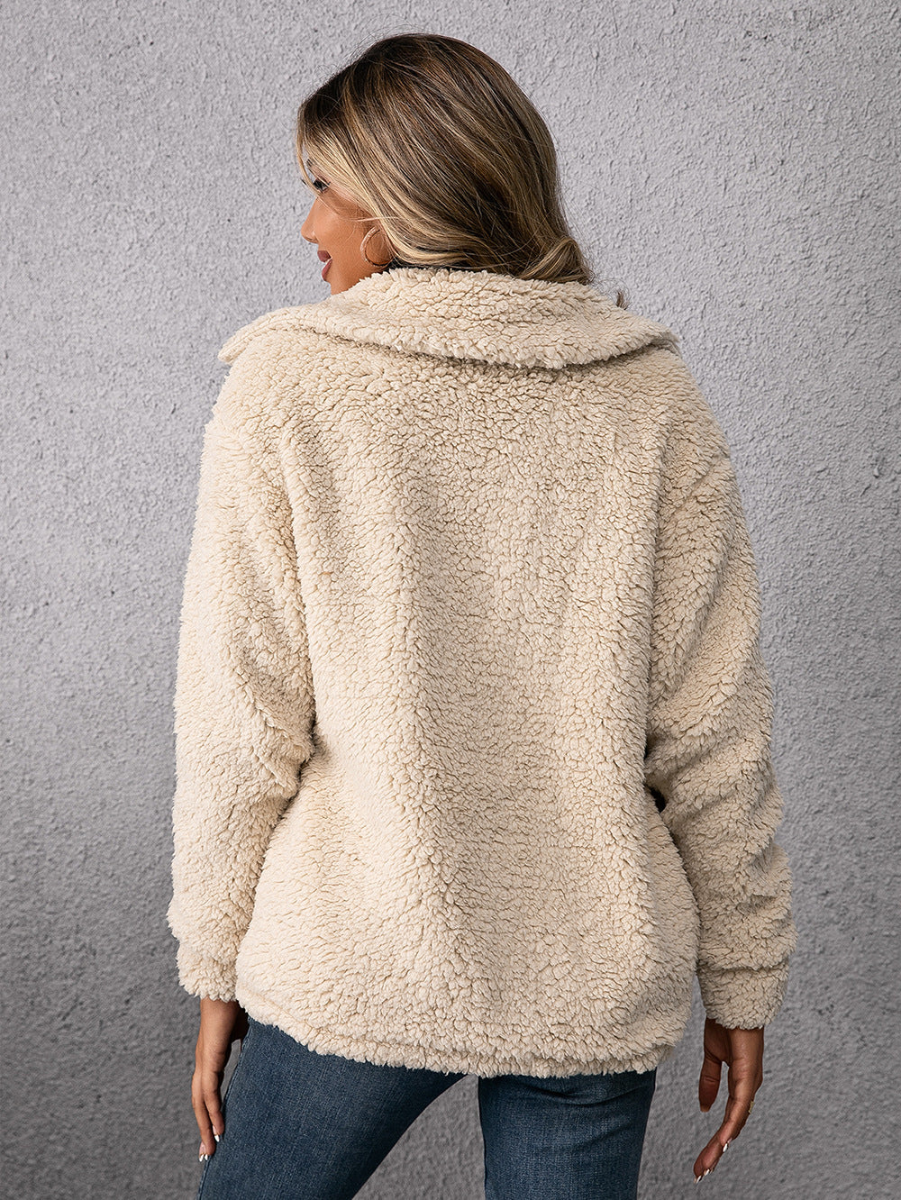 Lapel Single-breasted Fleece Coat Winter Warm Button Pocket Short Jacket Top Women Clothing My Store