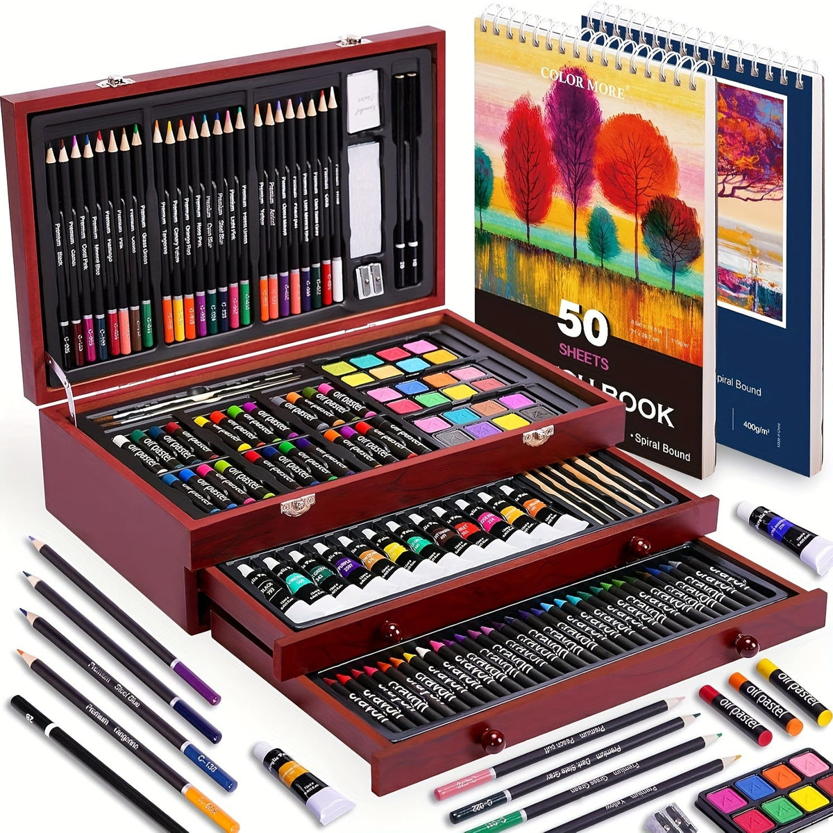 175-Piece Deluxe Art Set – Crayons, Colored Pencils & Acrylic Paints in Wooden Case