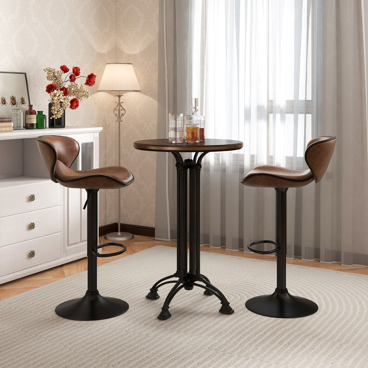 Set of 2 Adjustable Bar Stools Swivel Bar Chairs Pub Kitchen