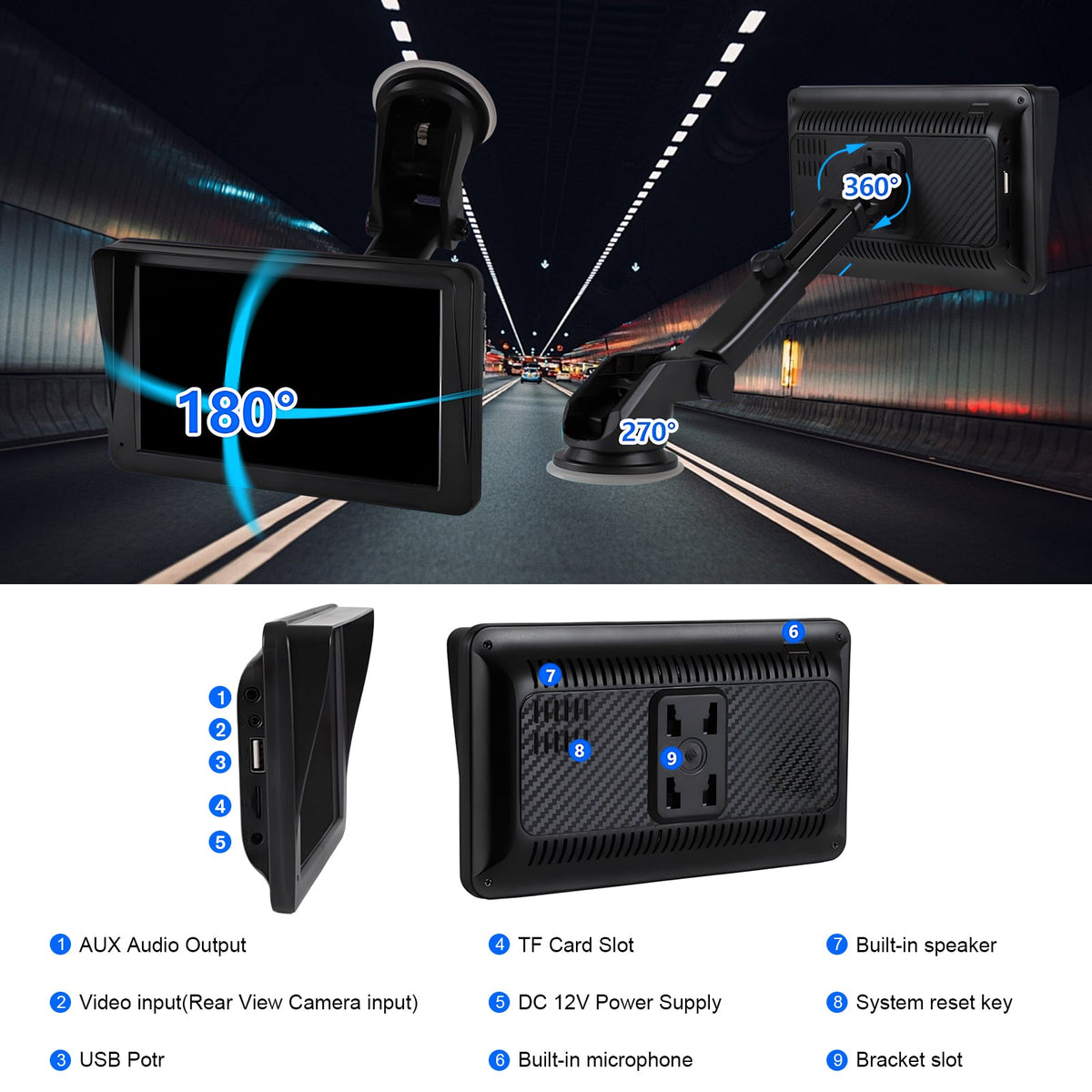 Portable Car Stereo Wireless CarPlay & Android Auto, Car Radio 7inches Touchscreen, Bluetooth5.0, Mirror Link, Maps Navigation, Voice Control, AUX Cable Vehicles My Store