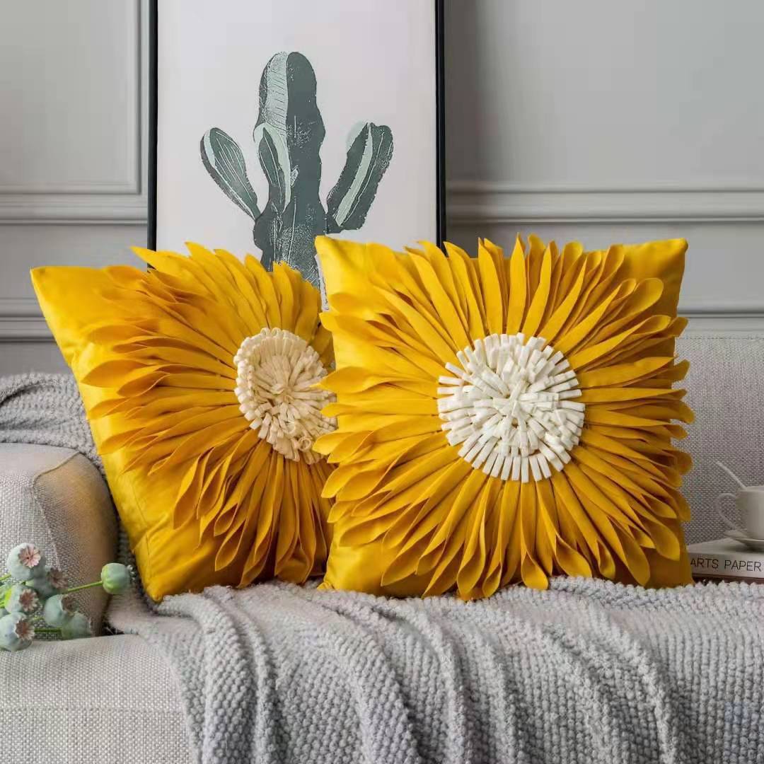 Modern White Velvet Chrysanthemum Pillow