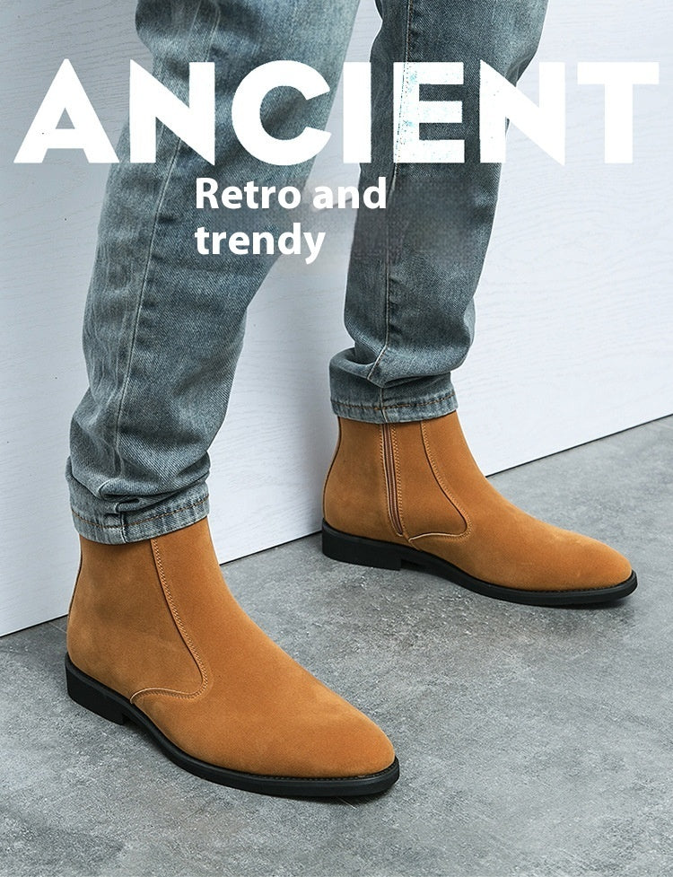 Short Suede Chelsea High Top Ankle Boots