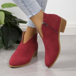 V Cut Chelsea Women's Chunky Heel Pointed Ankle Boots