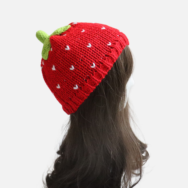 Handmade Knitted Strawberry Hat: Cute Wool All-match Casual Cap