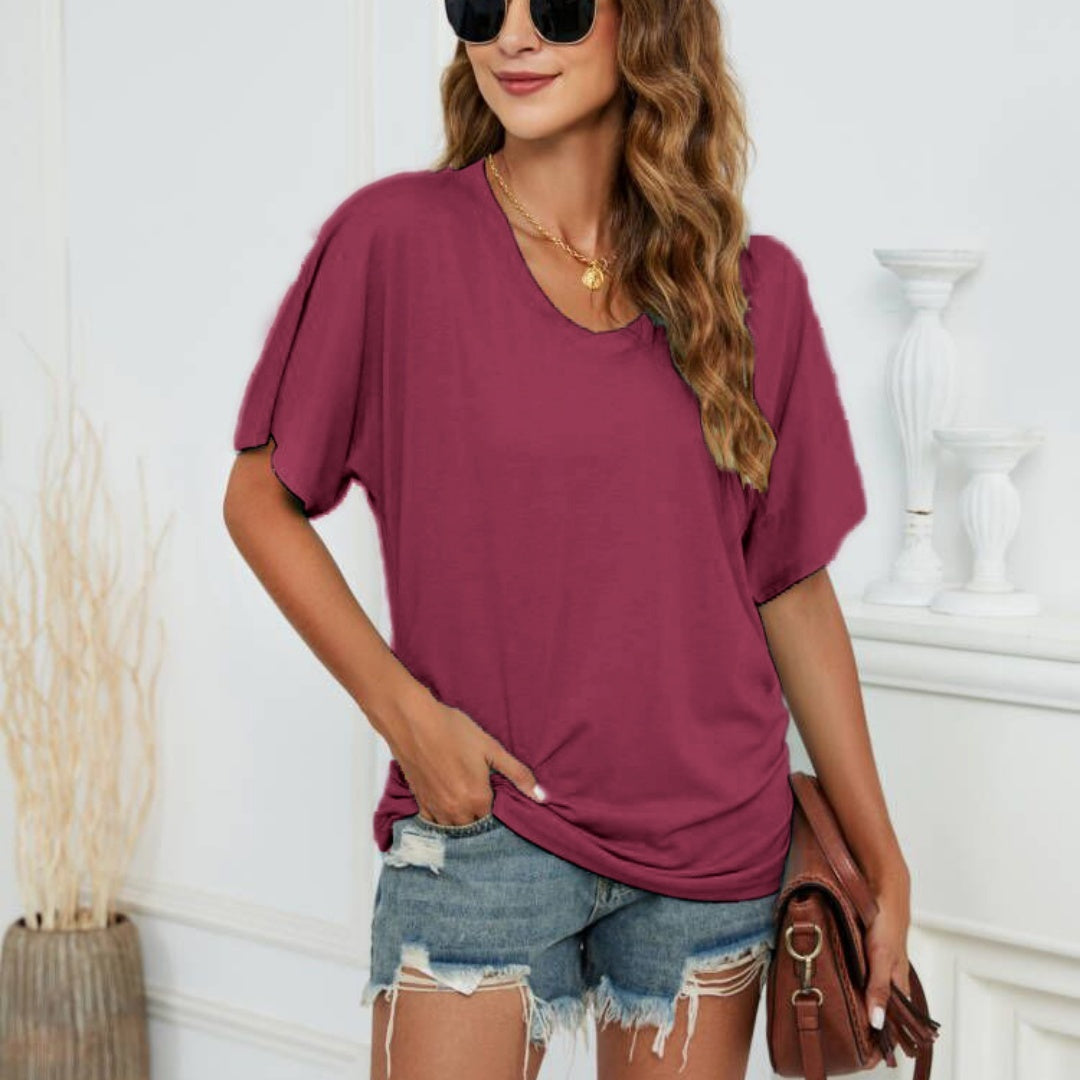 European-American V-Neck Loose Casual T-Shirt