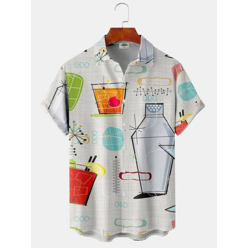 Men's 3D Digital Print Mixed Color Stripe Loose Shirt