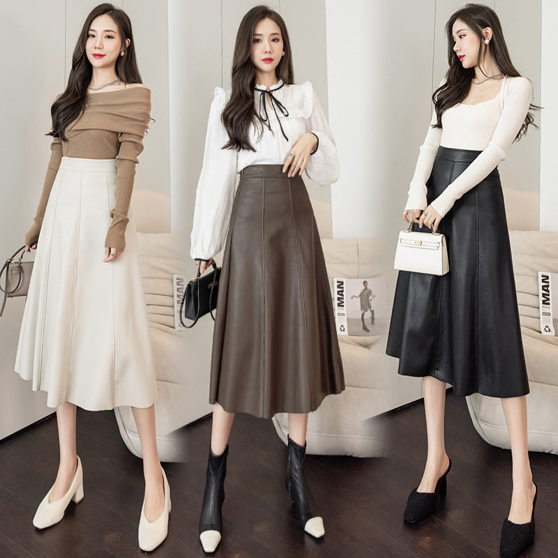 Women's Autumn And Winter High Waist PU Leather Skirt