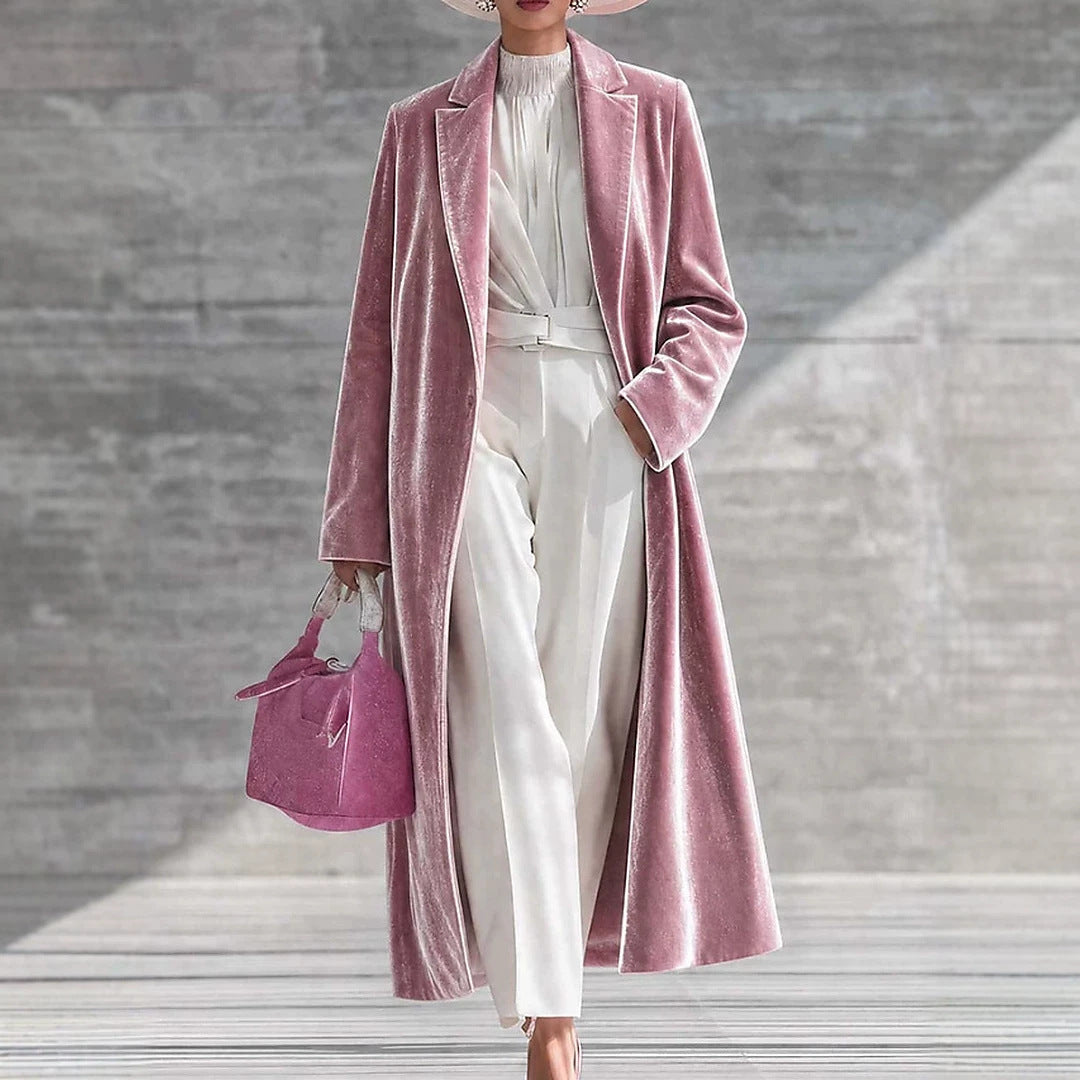 Womens V-neck Over-the-knee Velvet Coat My Store