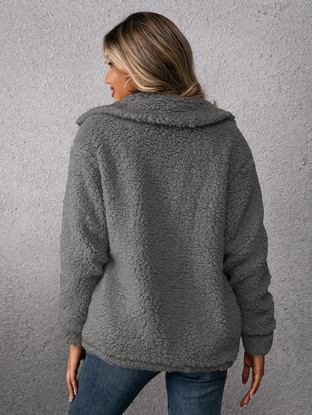 Lapel Single-breasted Fleece Coat Winter Warm Button Pocket Short Jacket Top Women Clothing My Store