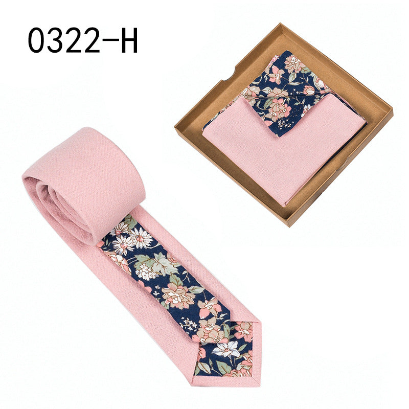 Men's Tie Floral Print Pocket Square Cotton Tie