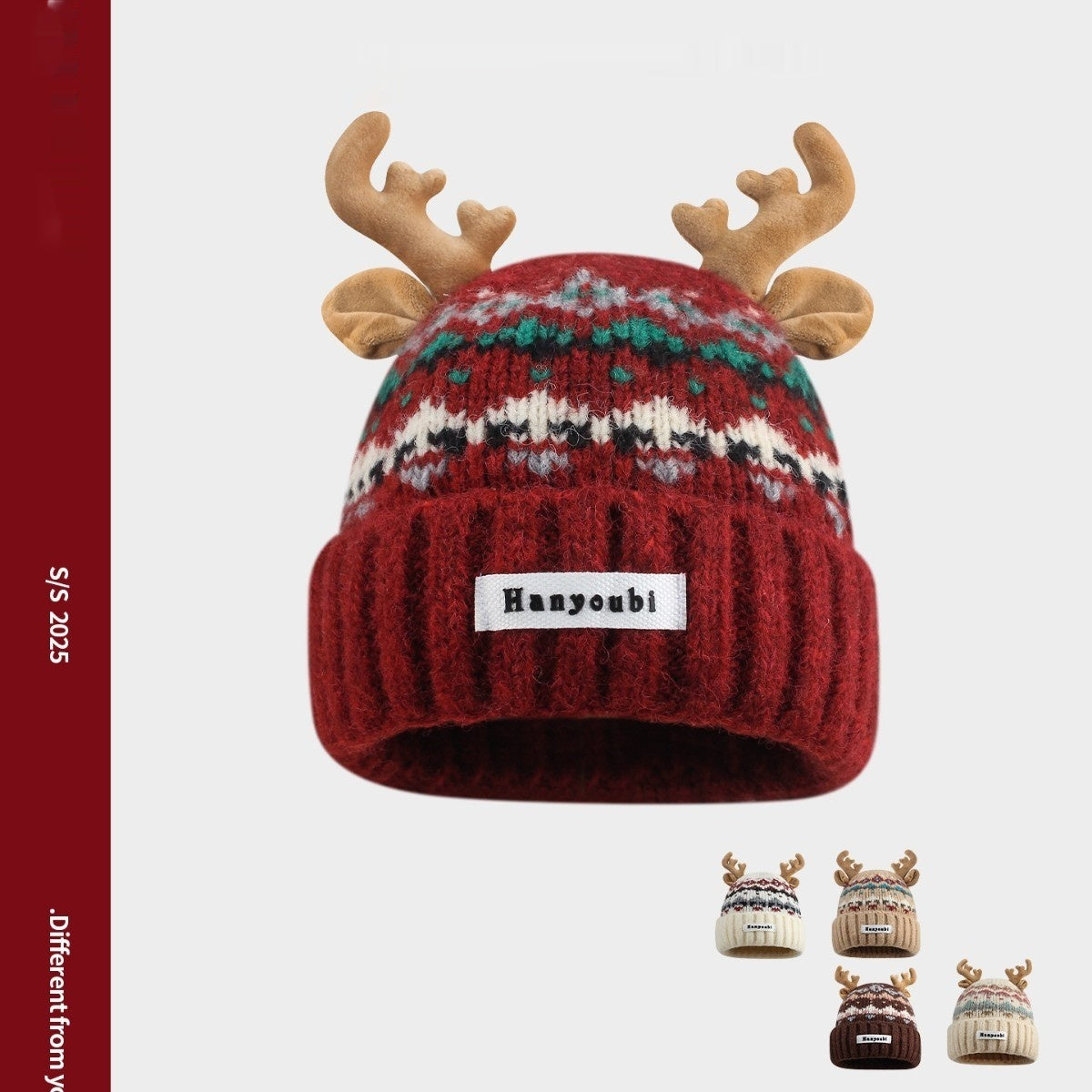 Women's Knitted Hat With Christmas Antlers Thick Warm And Adorable