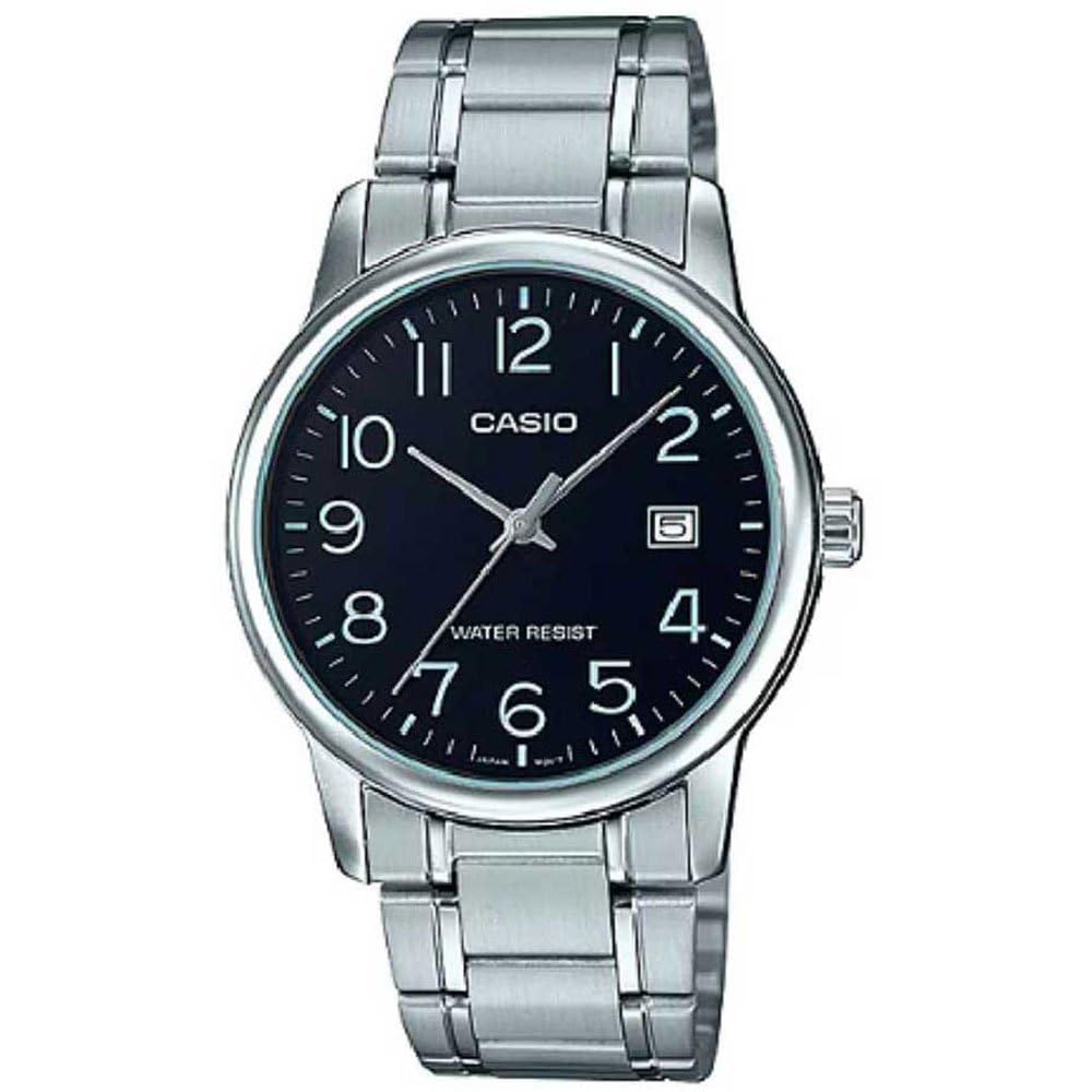 Casio #MTP-V002D-1B Mens Standard Analog Stainless Steel Date Black Dial Watch