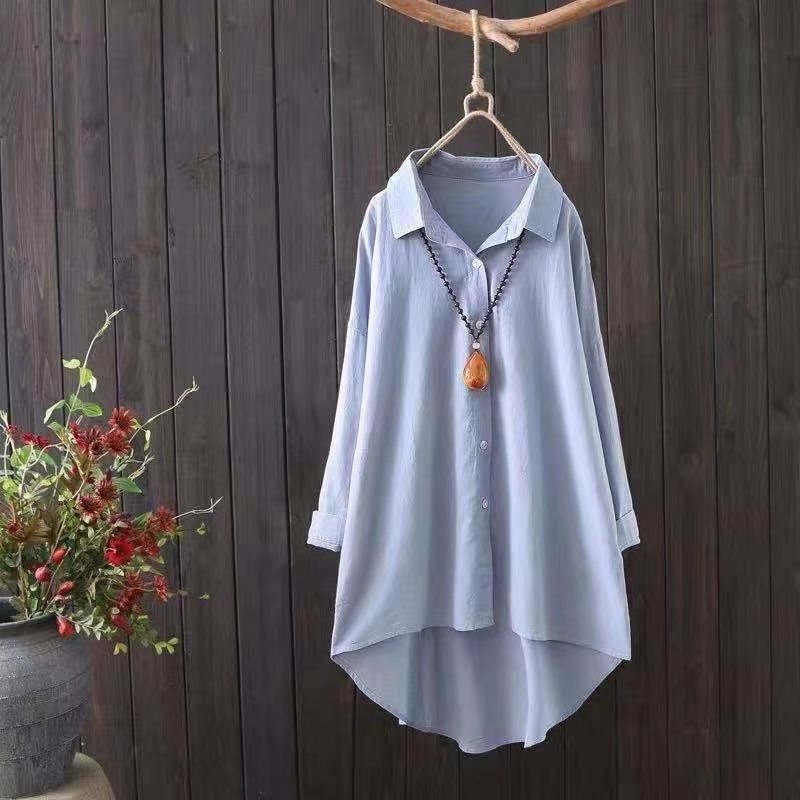 Women's Mid-length Loose Long Sleeve Cotton Shirt