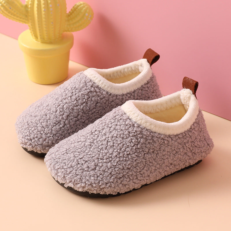 Fleece-lined Children's Non-slip Sole Thickened Autumn And Winter New Cotton Slippers