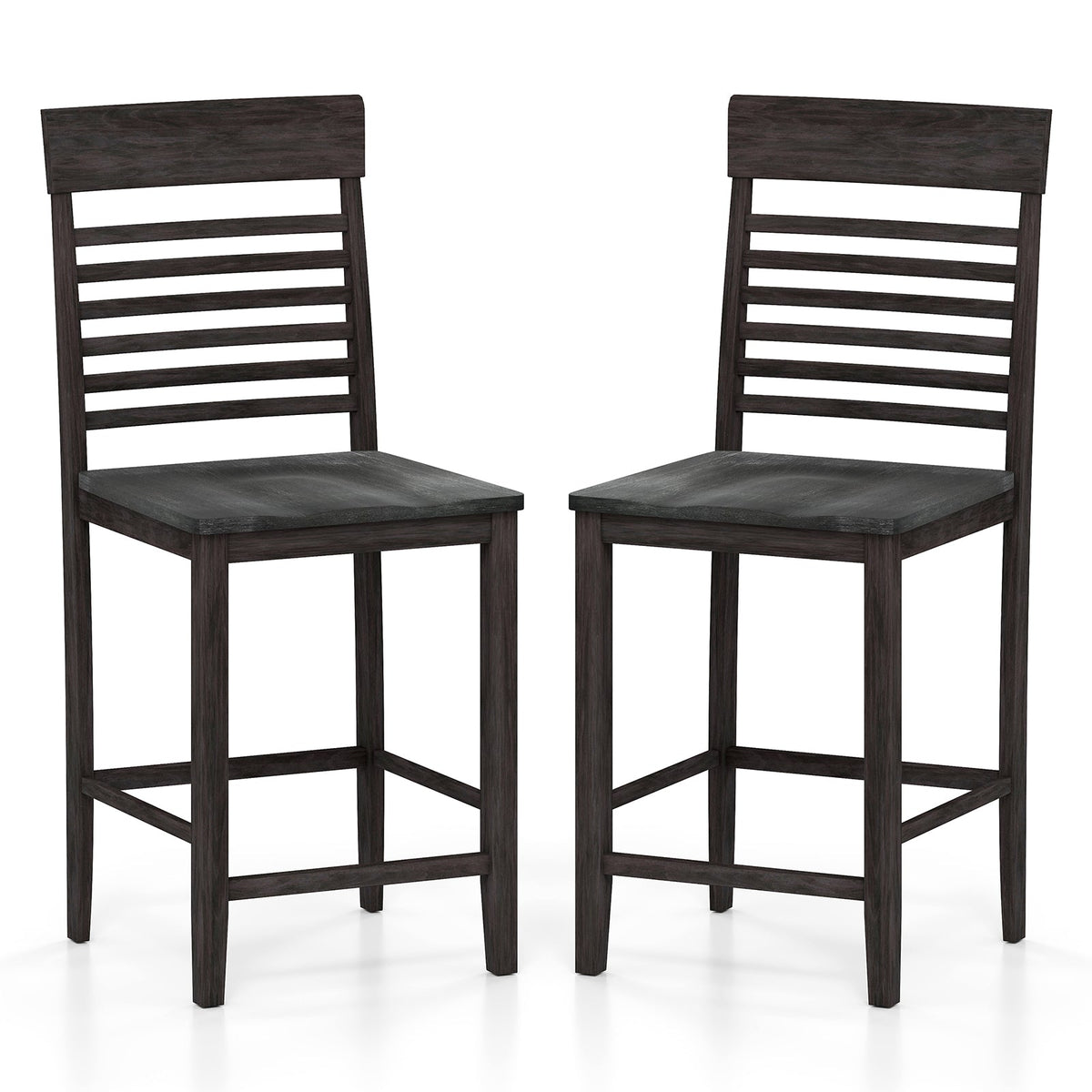 Dining Chair Set of 2 with Footrests and Solid Wood Frame