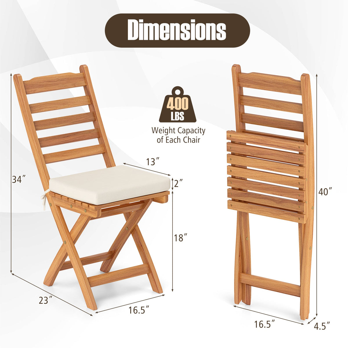 Patio Folding Chairs Set of 2 with Soft Seat Cushion DirectDeals