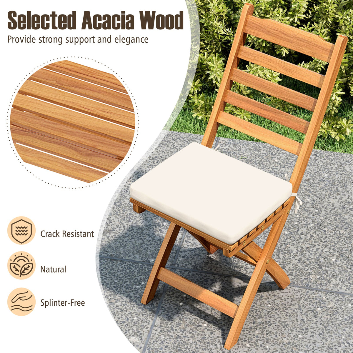 Patio Folding Chairs Set of 2 with Soft Seat Cushion DirectDeals