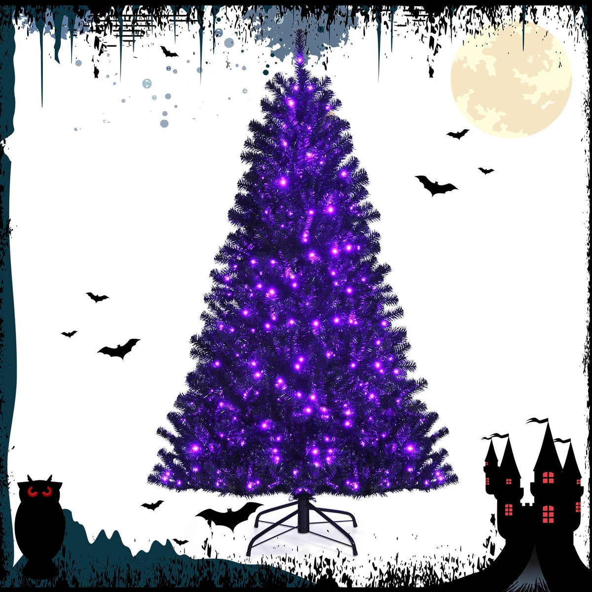 Black Artificial Christmas Halloween Tree with Purple LED Lights DirectDeals