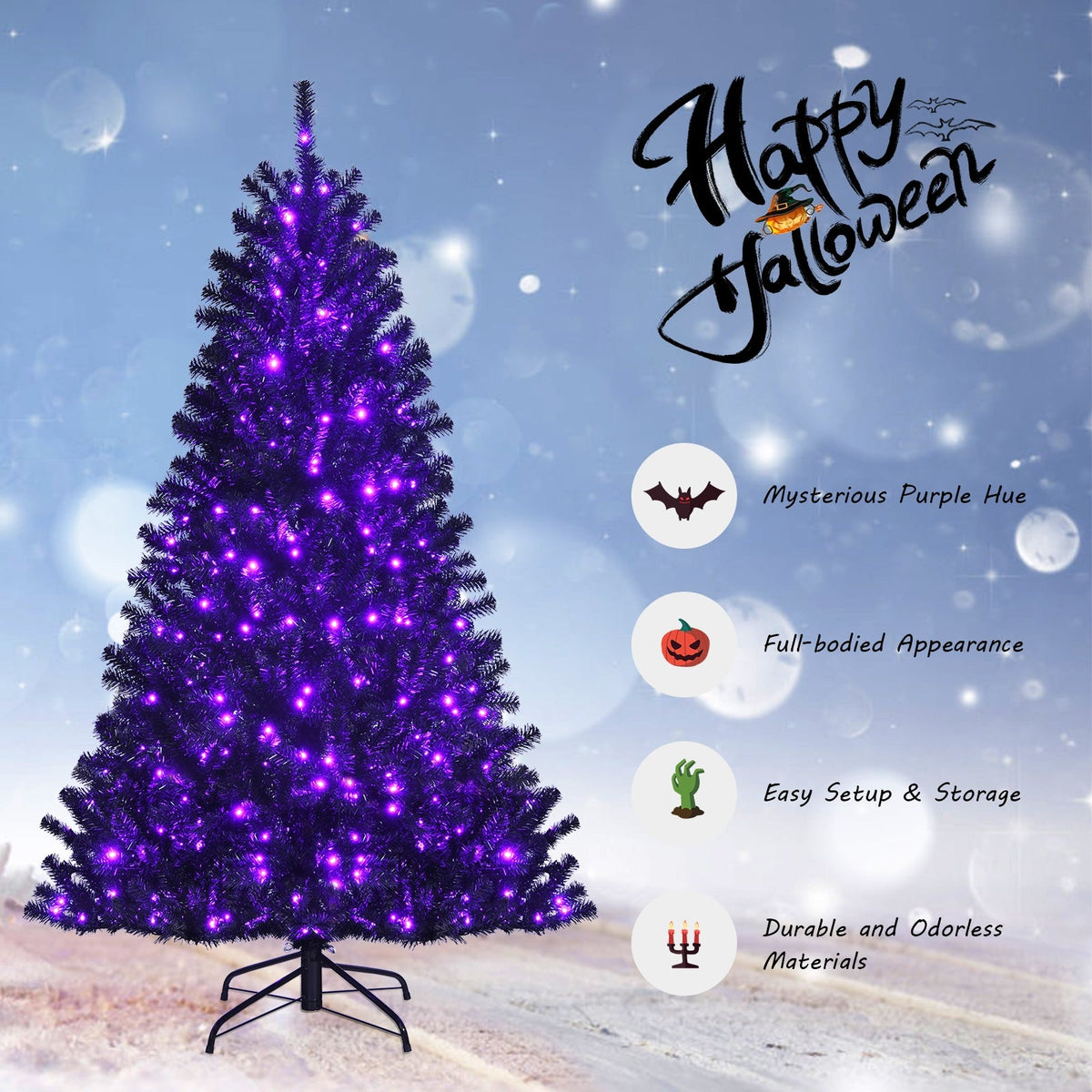 Black Artificial Christmas Halloween Tree with Purple LED Lights DirectDeals