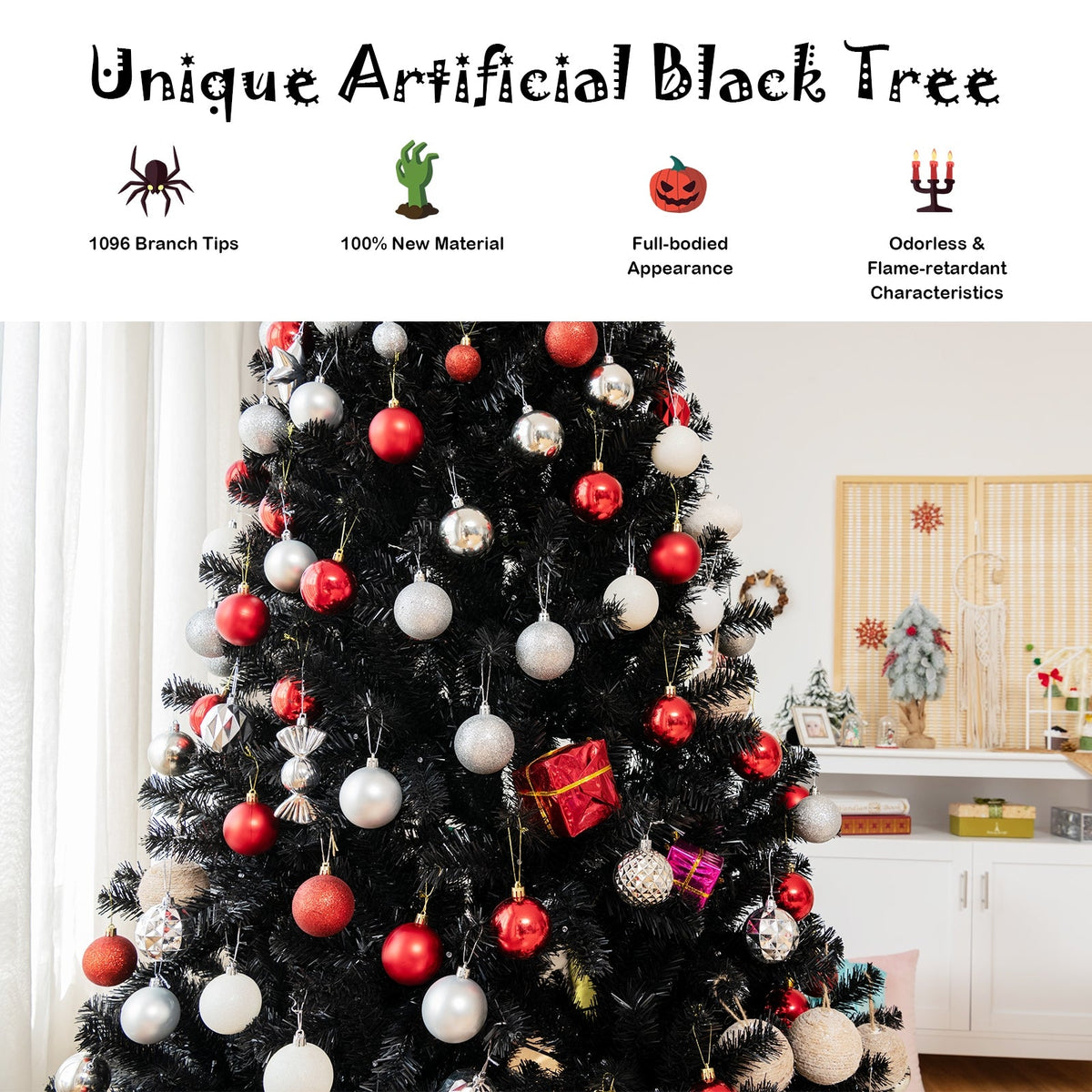 Black Artificial Christmas Halloween Tree with Purple LED Lights DirectDeals
