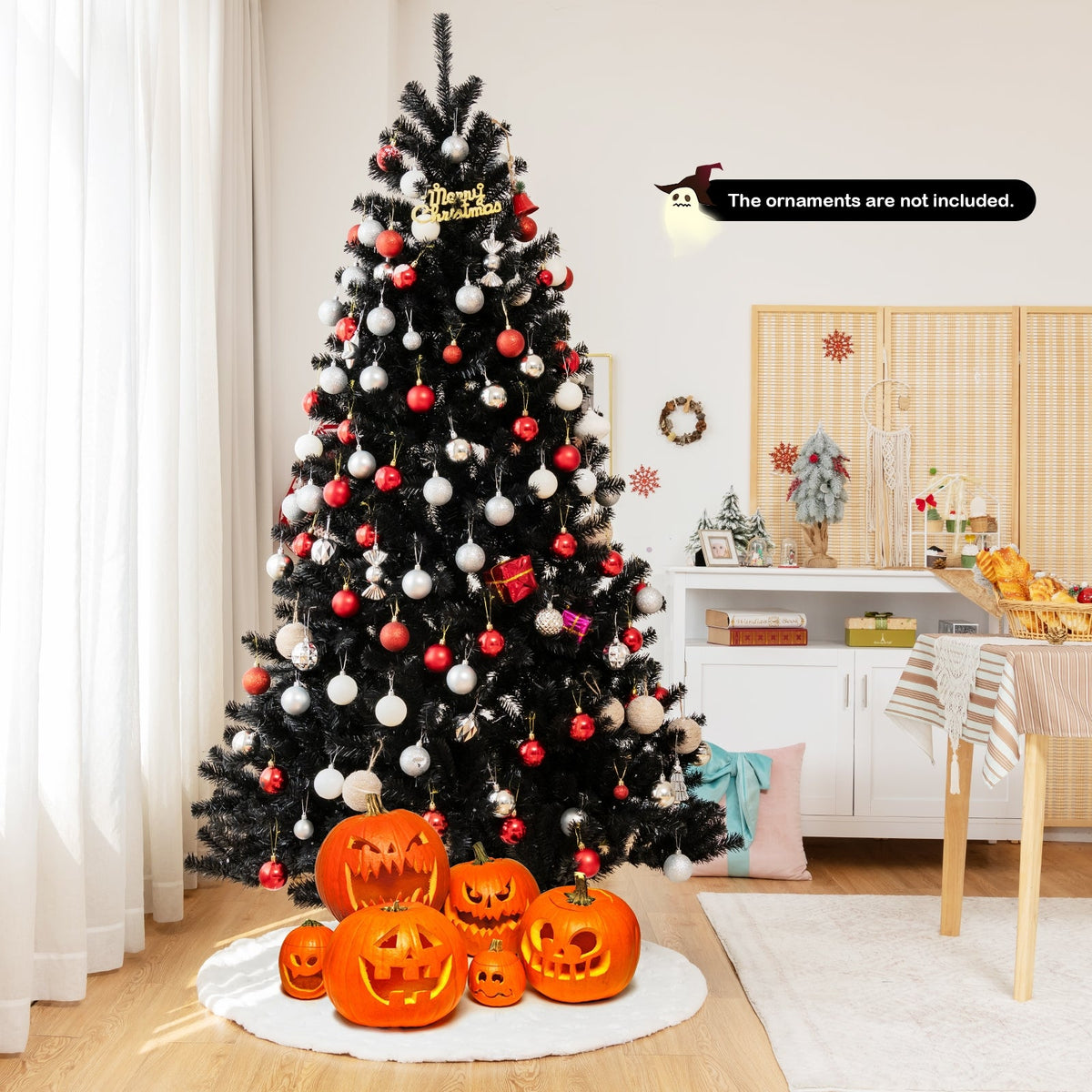 Black Artificial Christmas Halloween Tree with Purple LED Lights DirectDeals