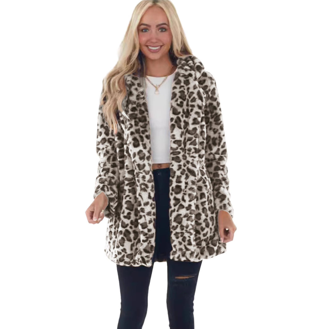 Rabbit Fur Leopard Print Mid-length Clothing Fashionable Jacket