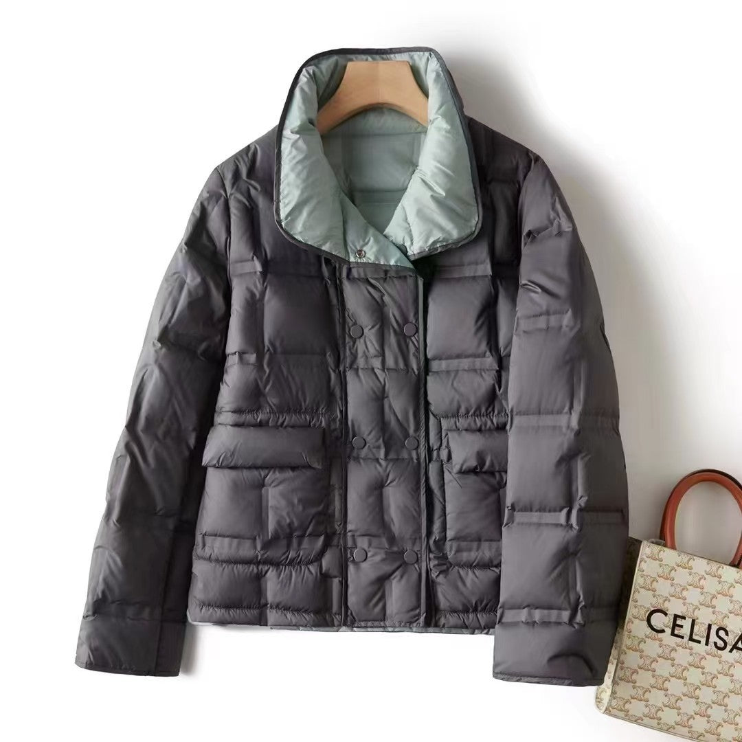 Womens Sophisticated Double-sided Stylish Collar Jacket With A Stand-up Collar