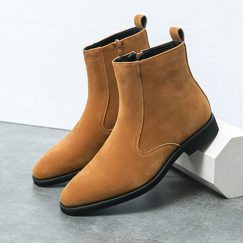 Short Suede Chelsea High Top Ankle Boots